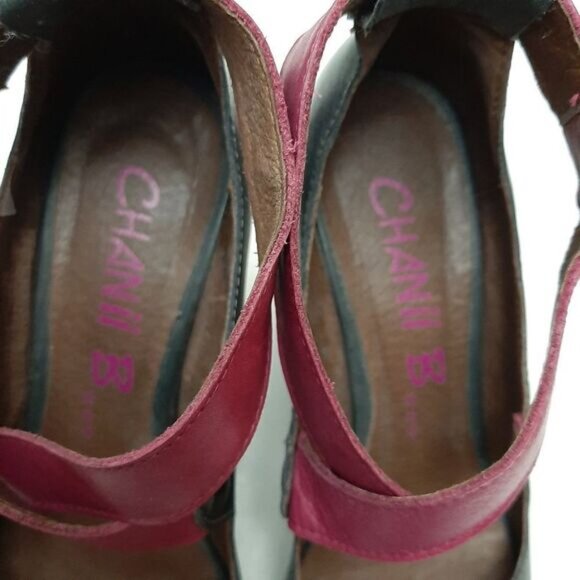 CHANII B Criss-Cross Straps Open Toe Low Platform Cone Heels Grey & Pink Sz 7 - Picture 11 of 15